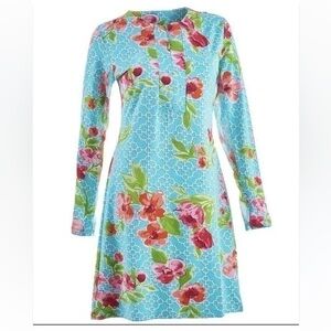 IBKUL Zip Crew Neck Ashly Dress Seafoam Golf Aqua Blue Pink Floral Size S